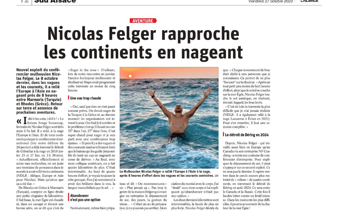 Nicolas Felger rapproche les continents en nageant